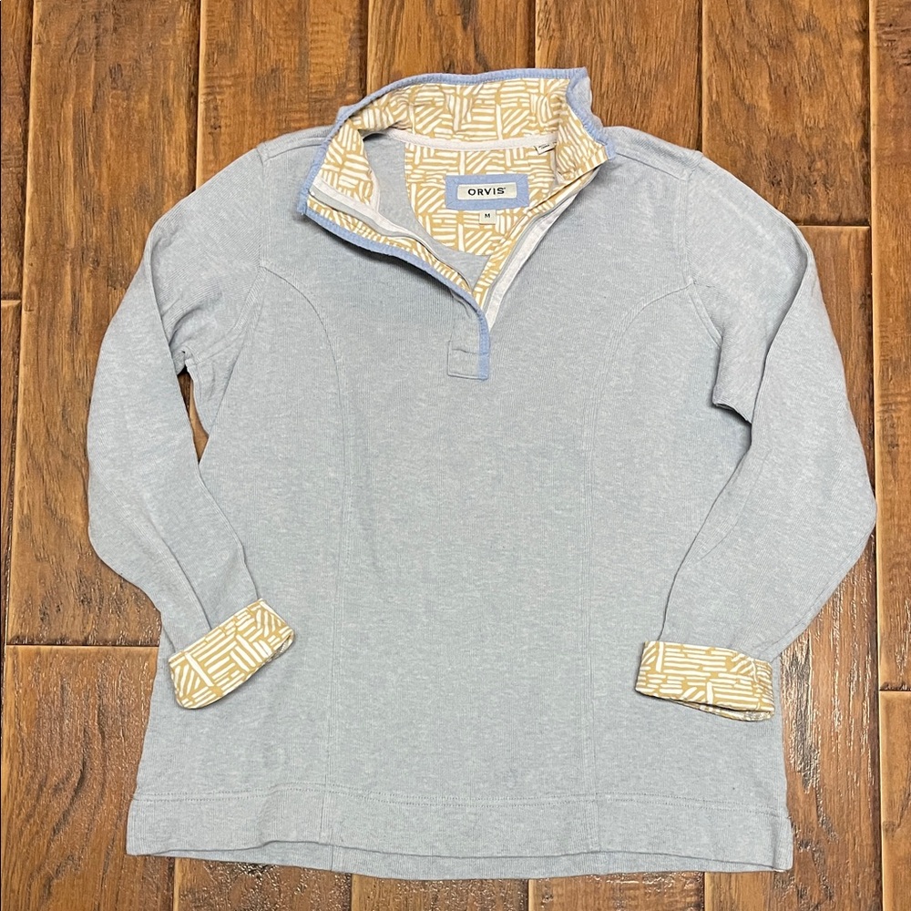 Orvis Women’s Light Blue 1/4 Zip  Pullover with Contrast Print Trim size M